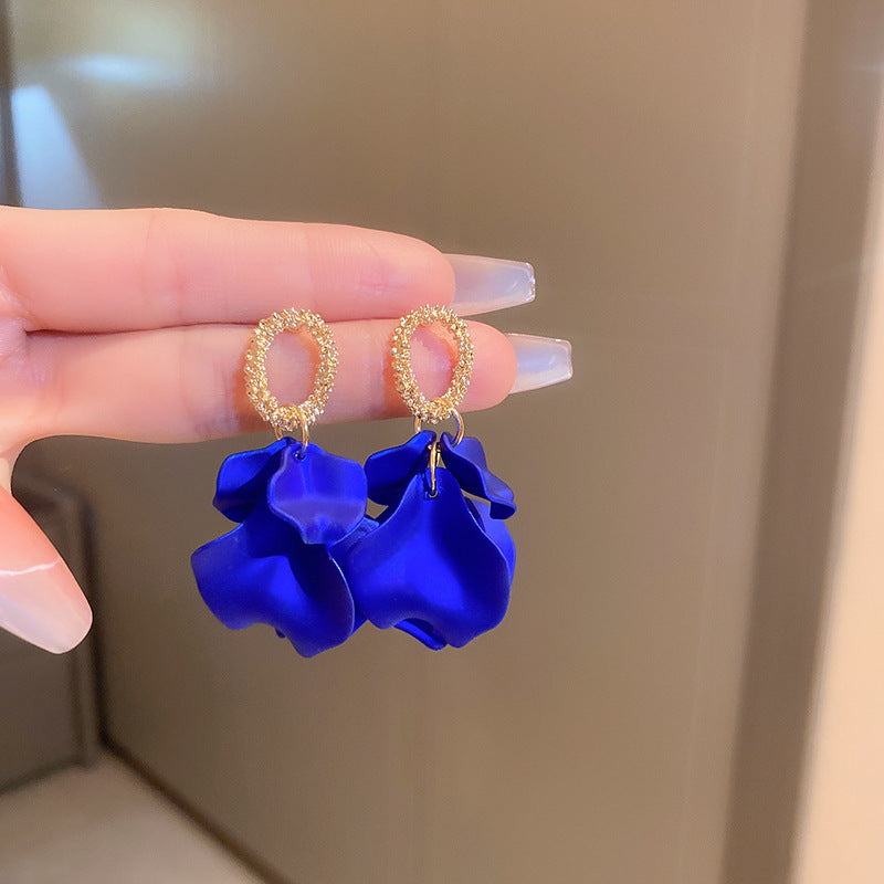 Wholesale Silver Needle Wrinkled Blue Irregular Metal Earrings